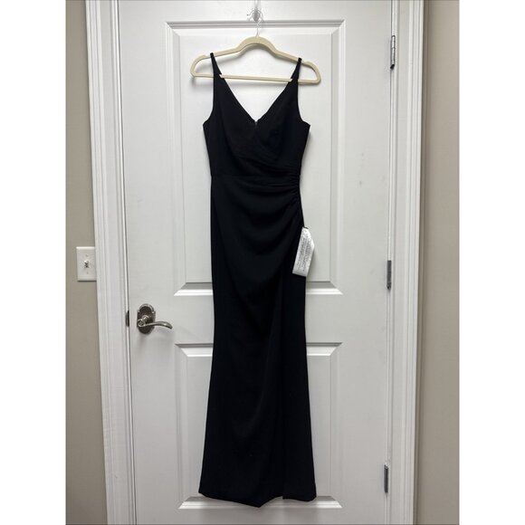 New Dress the Population Size Small Black Jordan Ruched Side Slit Gown cocktail - Picture 6 of 15